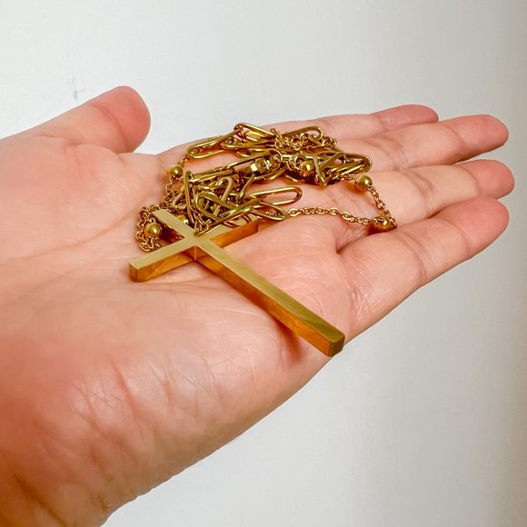 Big Cross Pendant Gold Necklace 2 Layer Necklace Gold Cross Necklace Lay… - Picture 5 of 11